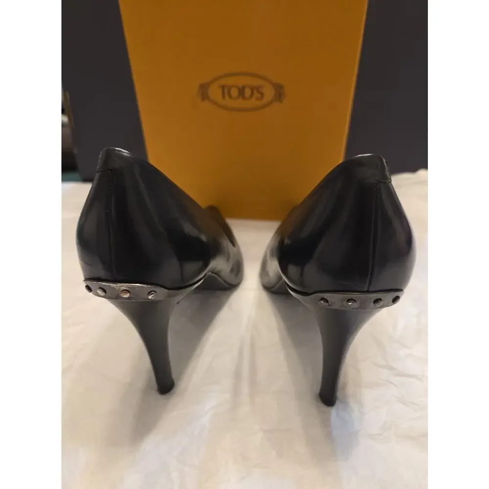 TODS MARIOS Black Leather Heels US39.5